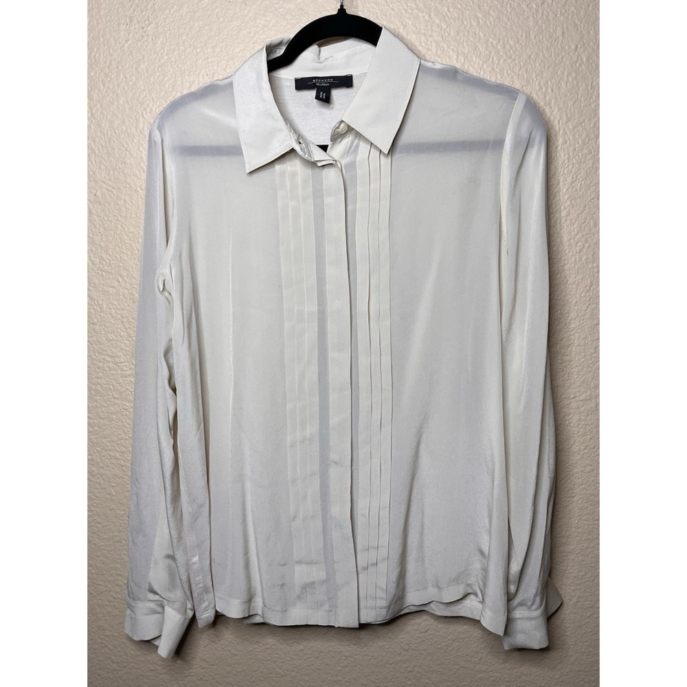 Max Mara Silk Blouse Shirt Long Sleeve Light Beige Cream Medium Pin Tuck